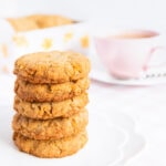 A stack of five gluten free Anzac biscuits.