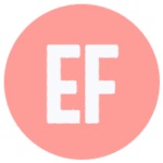 The letters E F in white block font on a peachy pink circle.