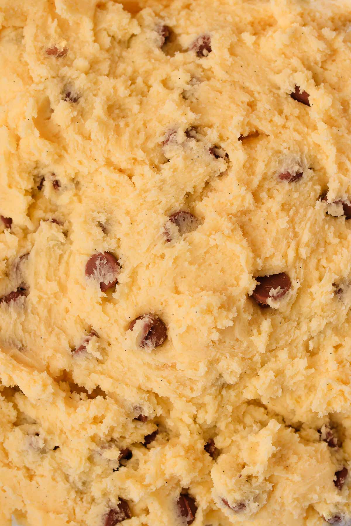 A close-up of the gluten free chocolate chip cookie dough.