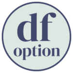 Round mint green icon with a navy border, navy text reads "dairy free option".