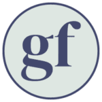 Round mint green icon with a navy border, navy text reads "gluten free".