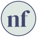 Round mint green icon with a navy border, navy text reads "nut free".