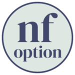 Round mint green icon with a navy border, navy text reads "nut free" option.